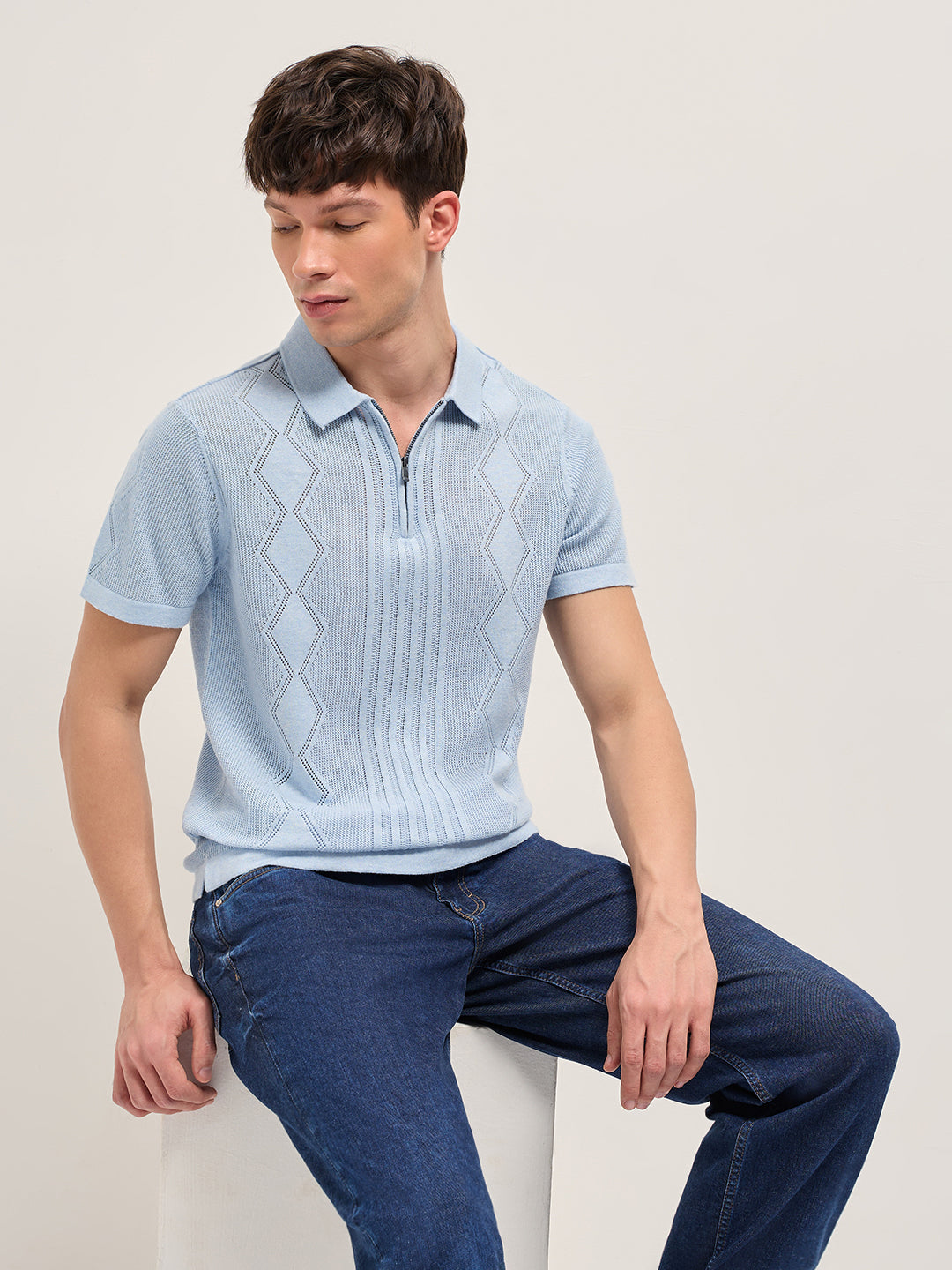 Knit Polo Shirts (Light Blue) ずとまよKnit Polo Shirts (Light Blue