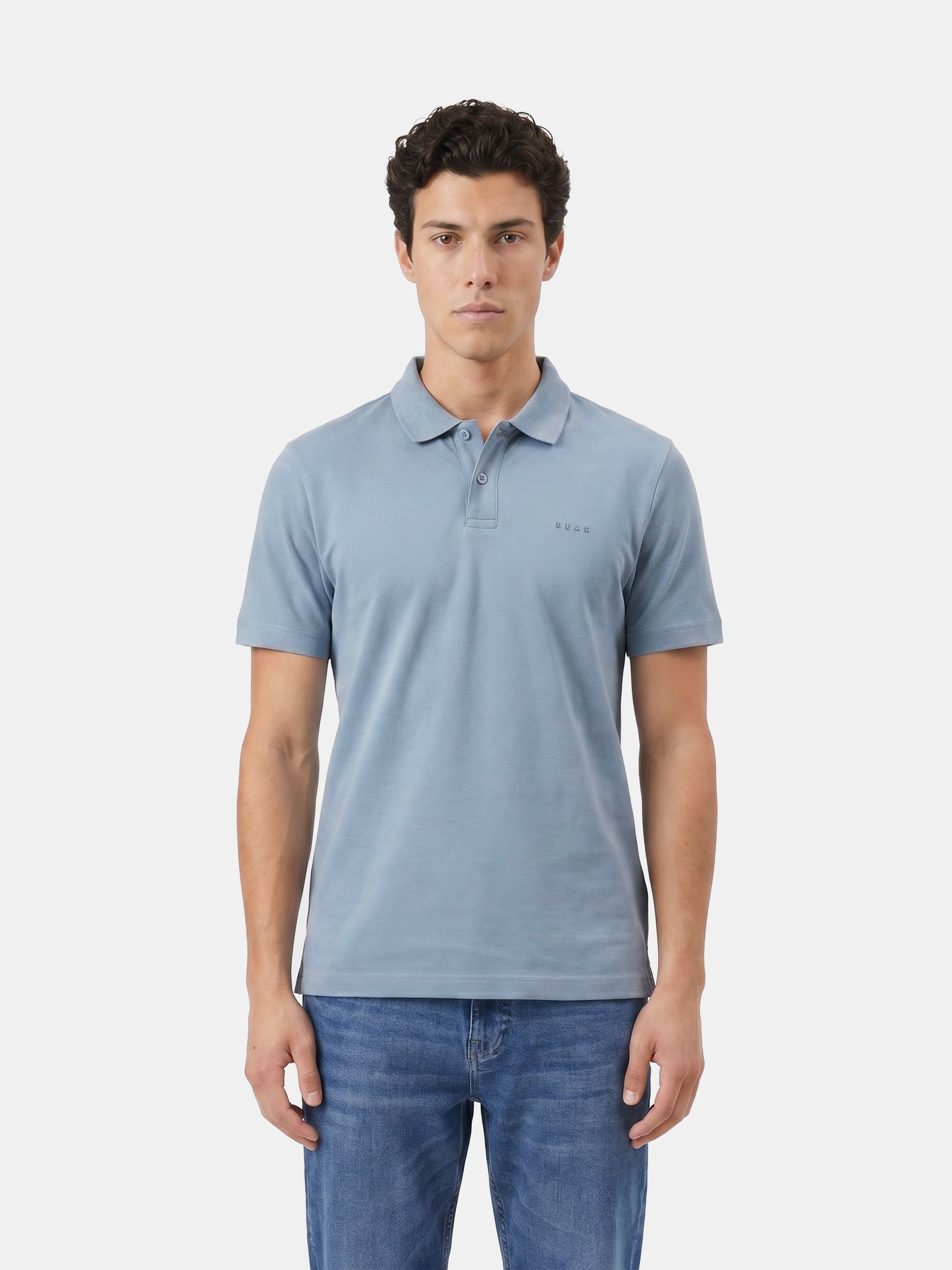 Shop Light Blue Regular Fit Polo with “BEAR” Logo Detail Online