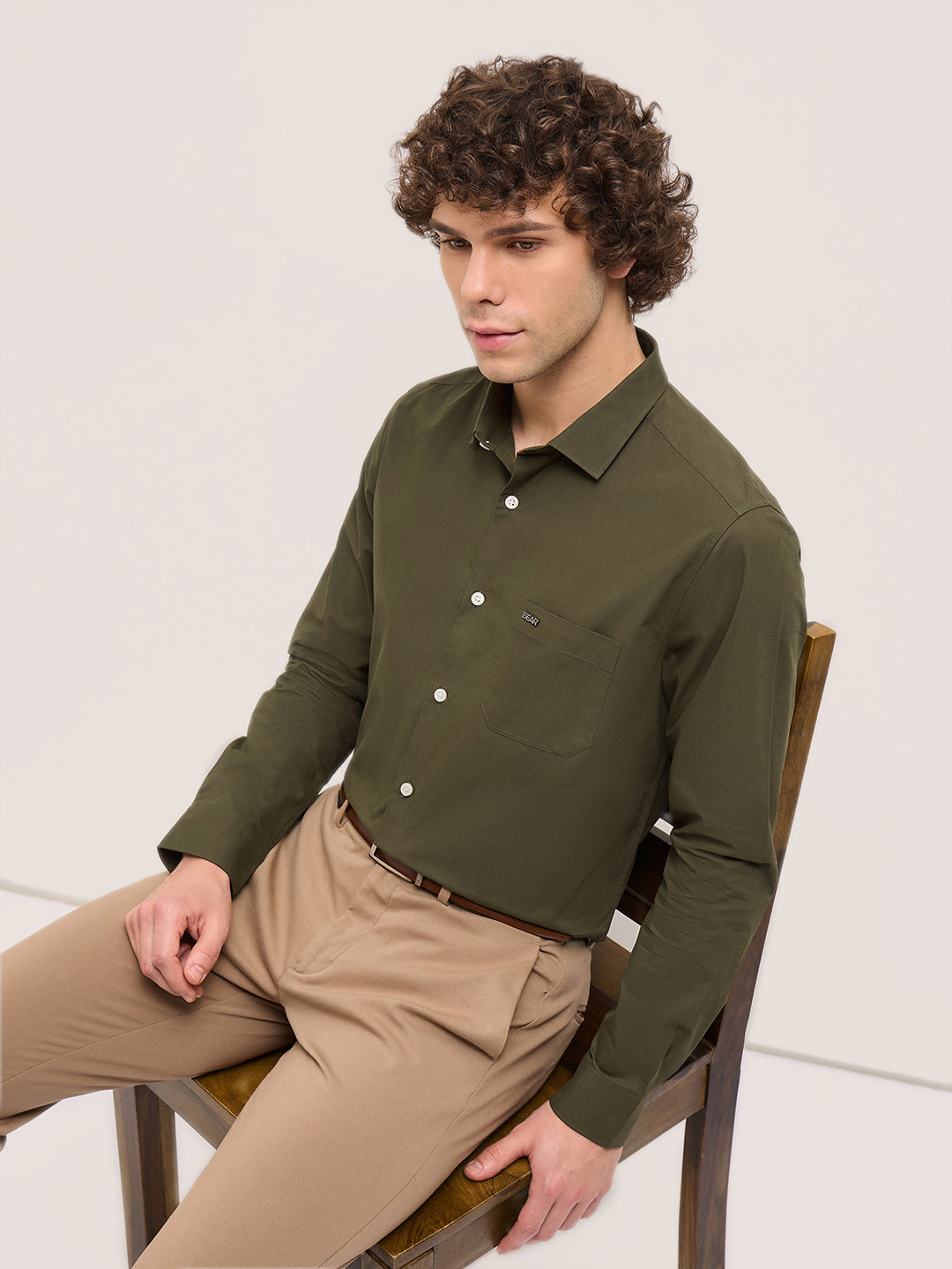 Shirt Olive Green Tailored Fit Cotton Formal Shirt – bearhouseindia