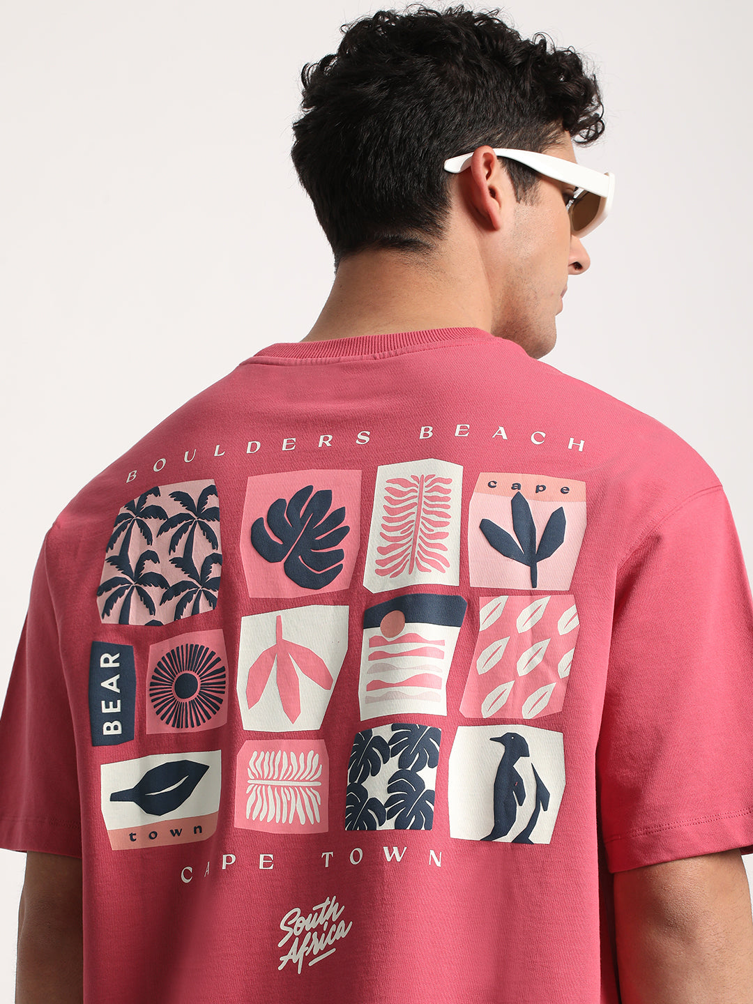 Shop Men Pink Printed Oversized Fit Round Neck T-shirt Online