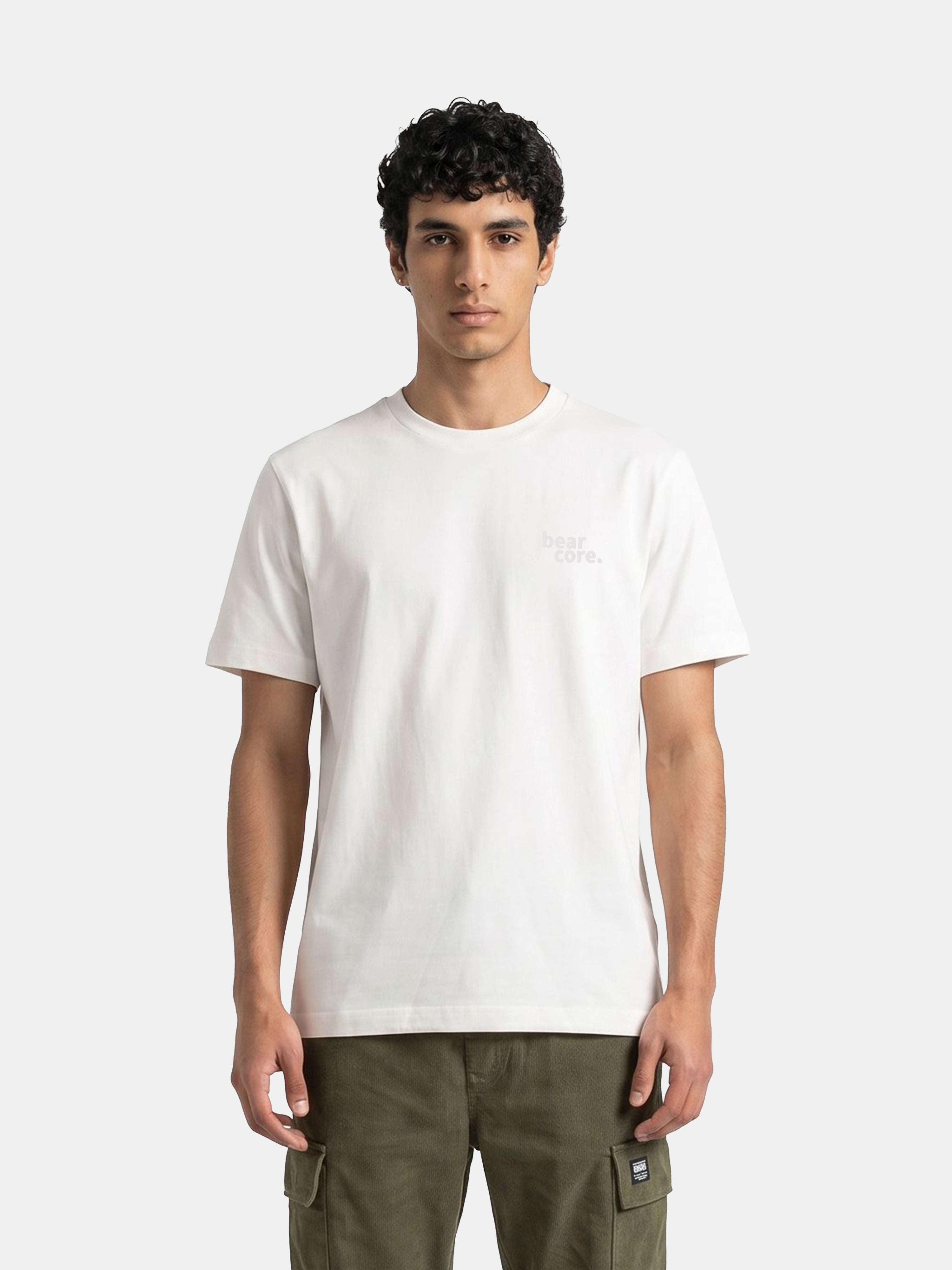 Shop Off White Regular Fit Crew Neck T-Shirt with Typography Print