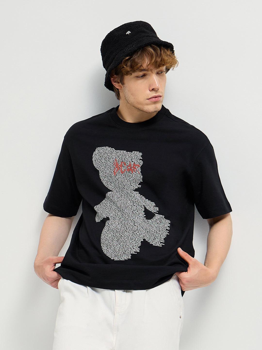 Shop Black 3D graphic Print Crew Neck Oversize T-Shirt Online