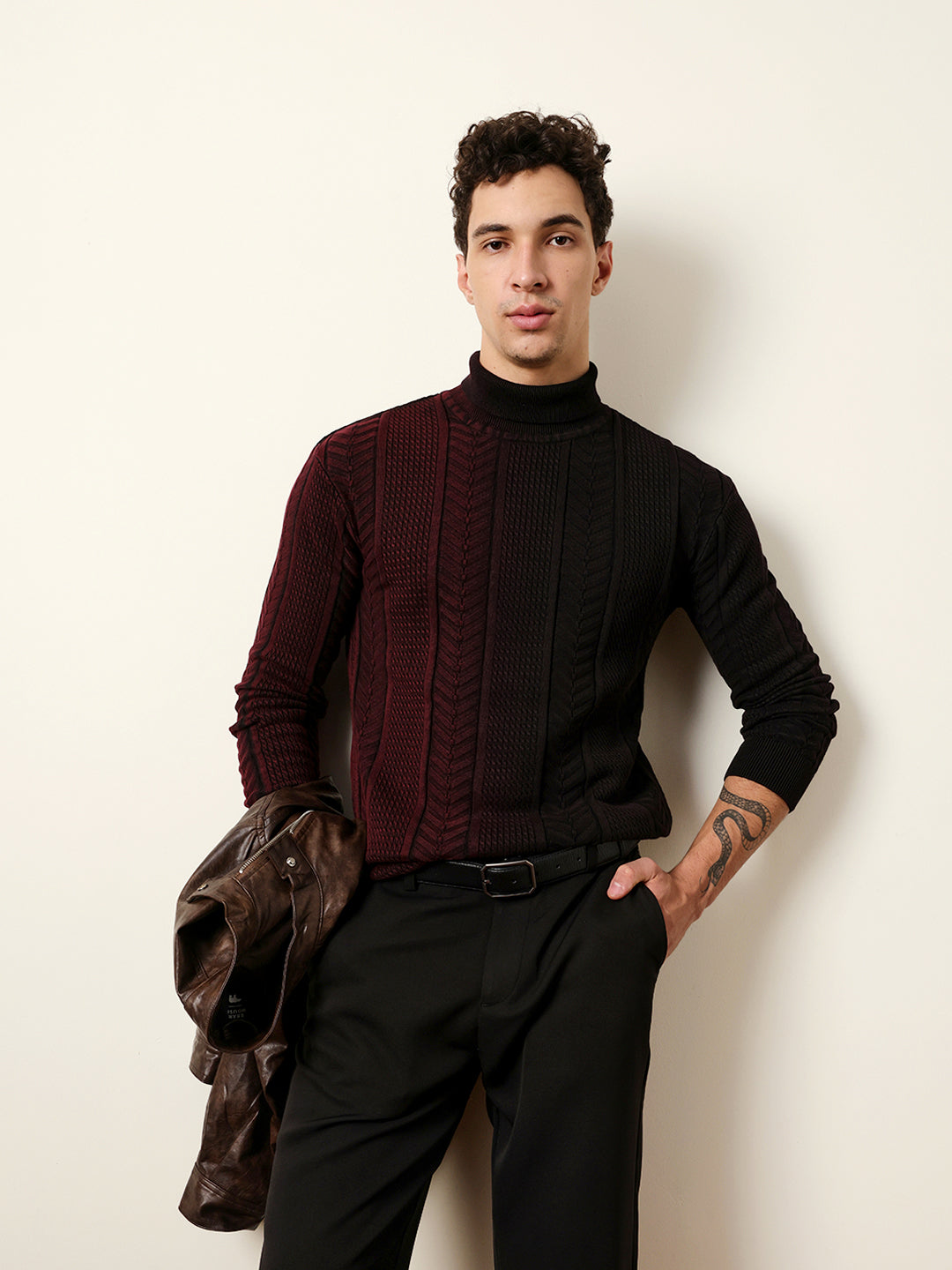 Shop Burgundy & Black Vertical Textured Panel Relaxed Fit