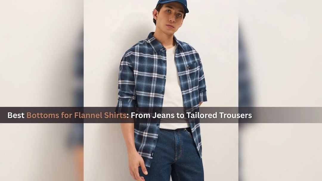 Casual flannel shirt paired with tailored trousers