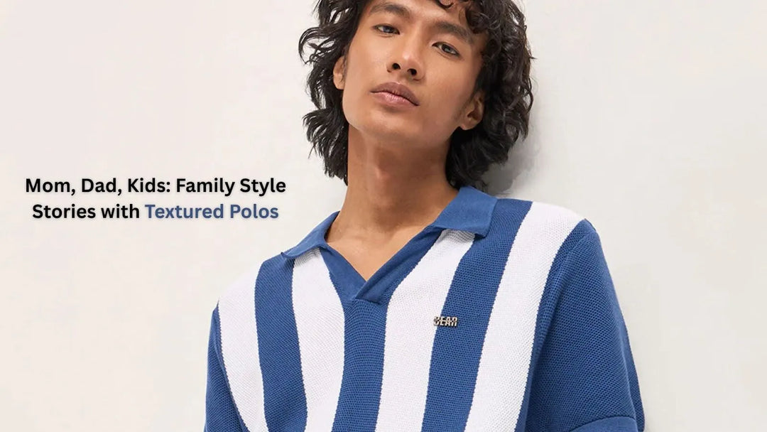 Mom, dad, and kids in comfortable family polos