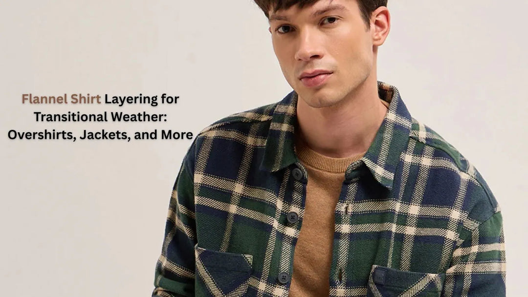 Layered flannel shirt with jacket for transitional weather outfit