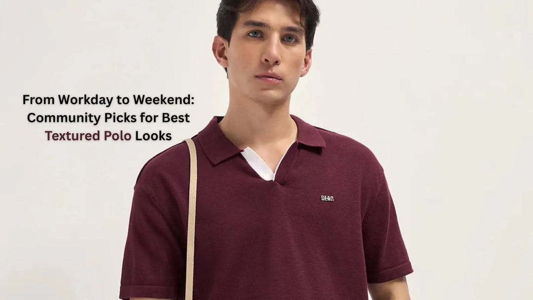 textured polo shirt styled for casual weekend look