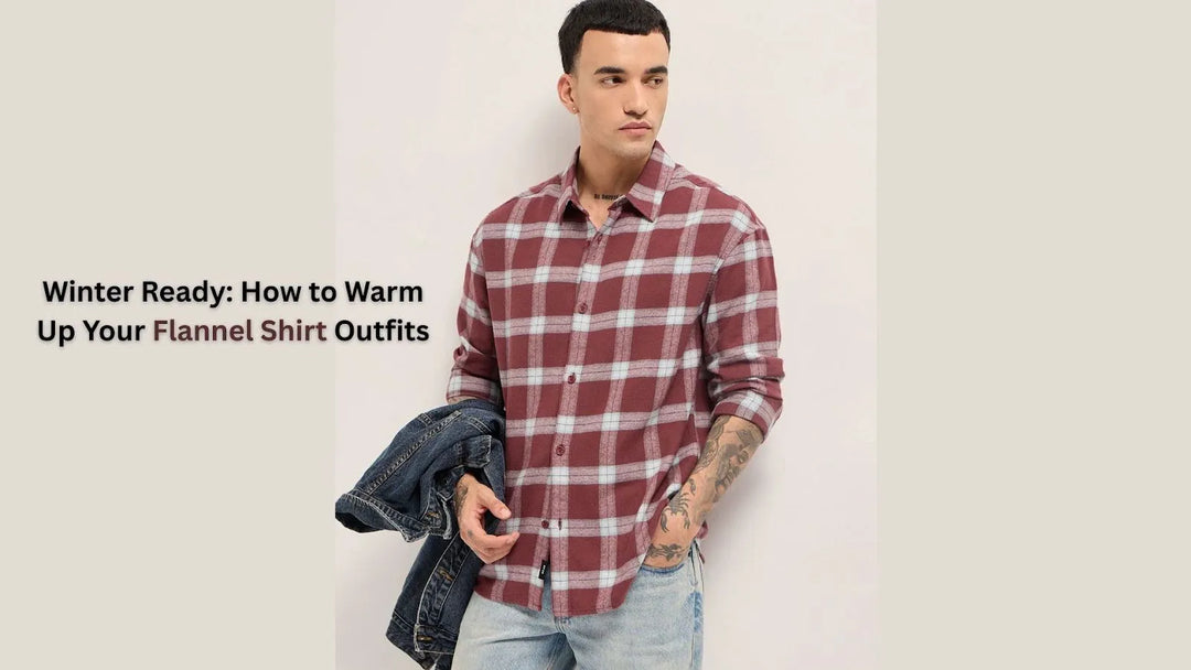 winter flannel shirt outfit with jacket, scarf, and boots