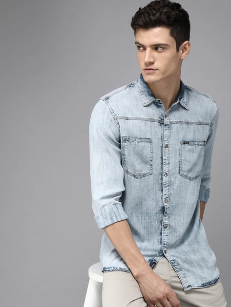 Buy Roadster Men Blue Denim Washed Casual Sustainable Shirt - Shirts for  Men 1358818 | Myntra