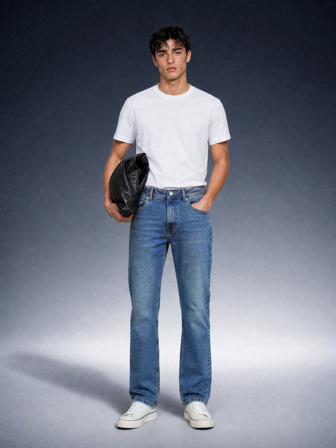 Bear Neo Mid Blue Mid-Rise Straight Fit Jeans by The Bear House