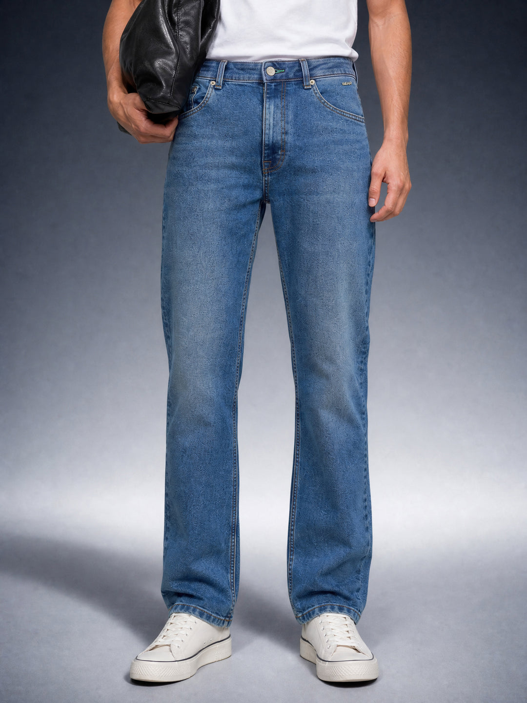 Bear Neo Mid Blue Mid-Rise Straight Fit Jeans by The Bear House