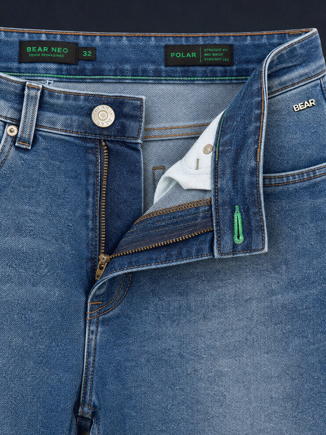 Bear Neo Mid Blue Mid-Rise Straight Fit Jeans by The Bear House