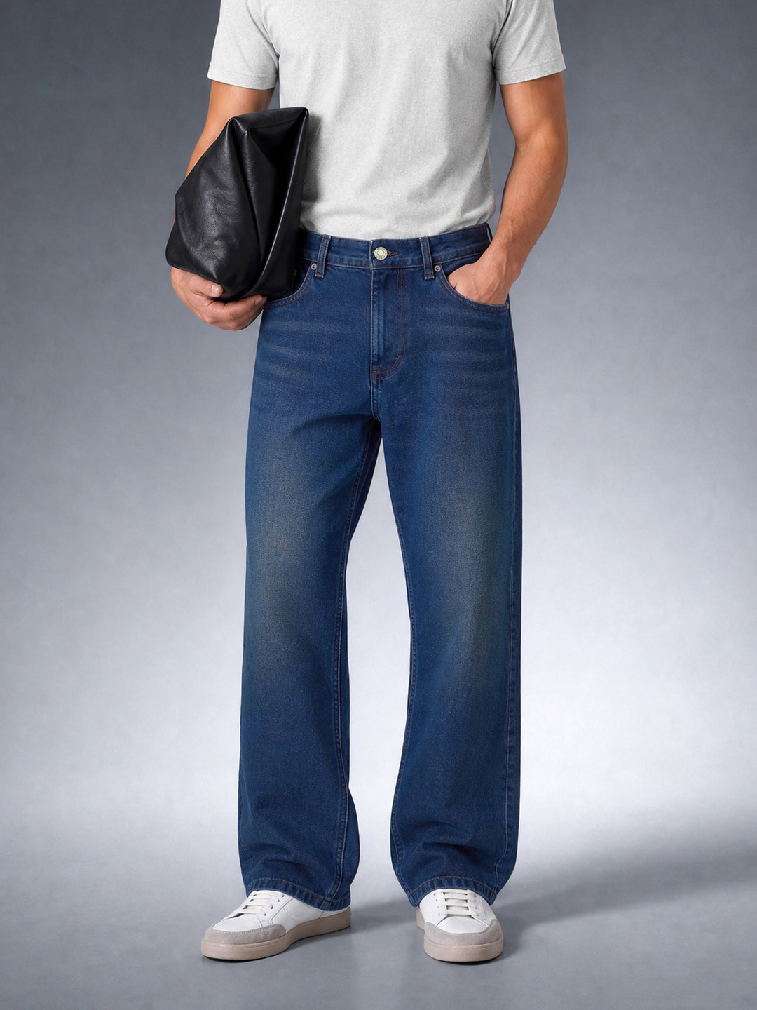 Bear Neo Dark Blue Mid-Rise Baggy Fit Jeans by The Bear House