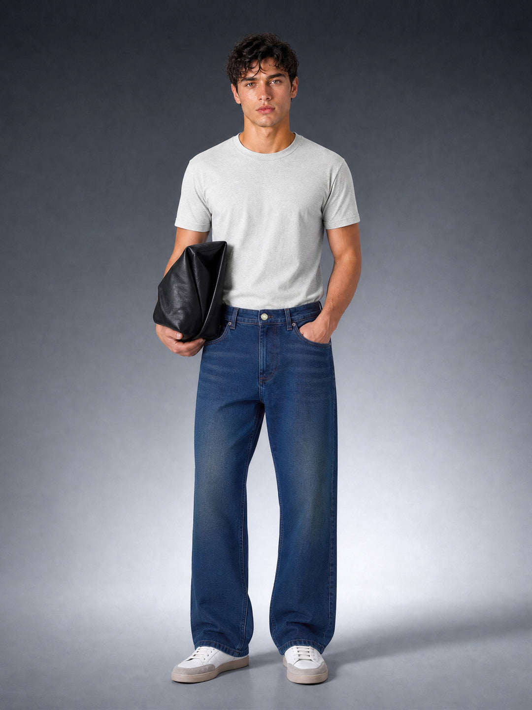 Bear Neo Dark Blue Mid-Rise Baggy Fit Jeans by The Bear House