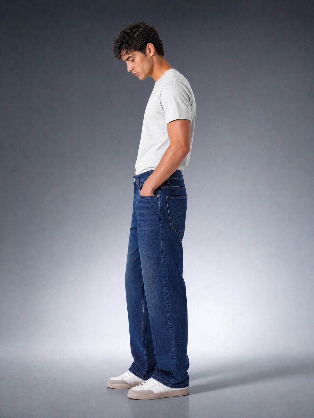Bear Neo Dark Blue Mid-Rise Baggy Fit Jeans by The Bear House