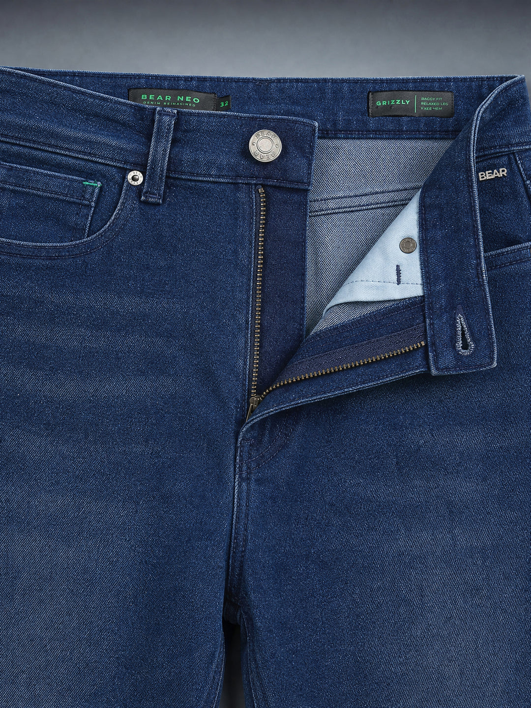 Bear Neo Dark Blue Mid-Rise Baggy Fit Jeans by The Bear House