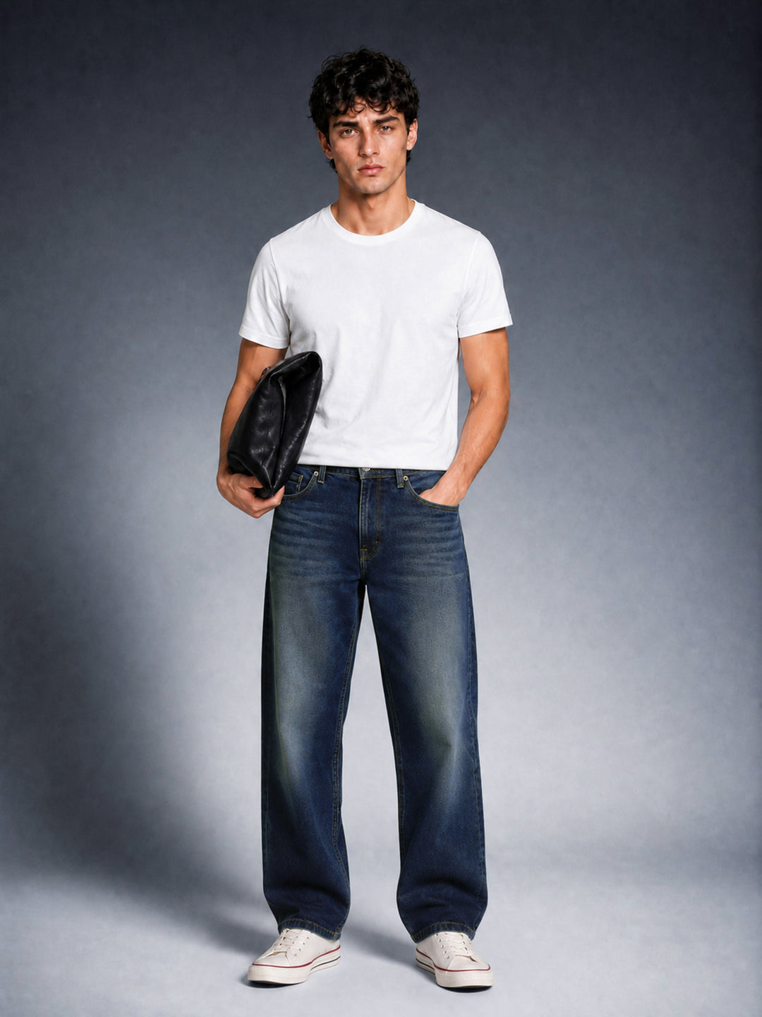 Bear Neo Dark Blue Mid-Rise Relax Fit Jeans with Light Fade by The Bear House