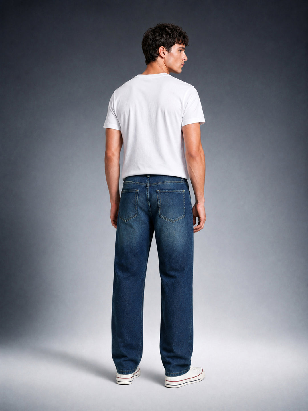 Bear Neo Dark Blue Mid-Rise Relax Fit Jeans with Light Fade by The Bear House