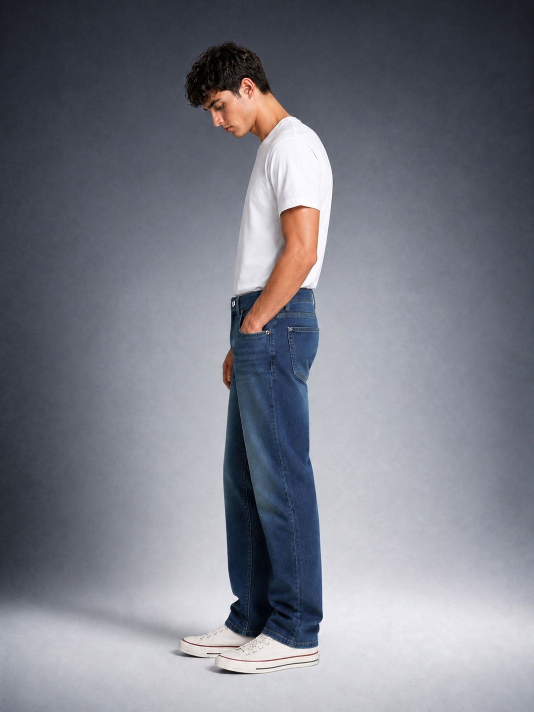 Bear Neo Dark Blue Mid-Rise Relax Fit Jeans with Light Fade by The Bear House