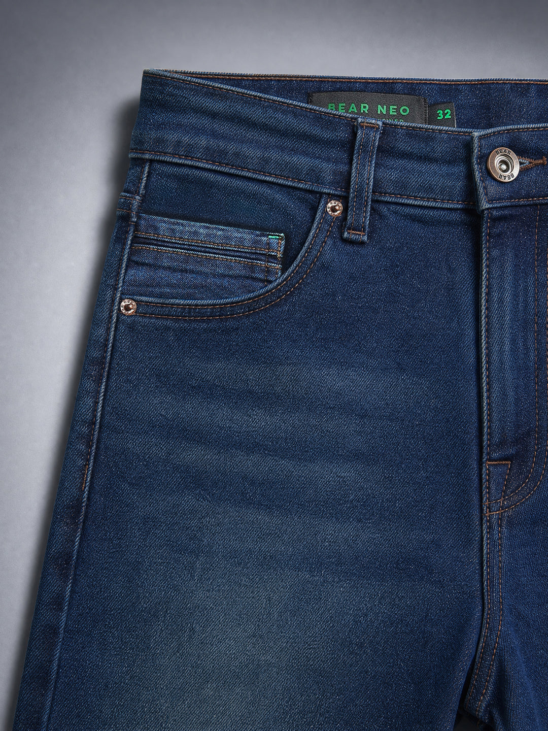 Bear Neo Dark Blue Mid-Rise Relax Fit Jeans with Light Fade by The Bear House