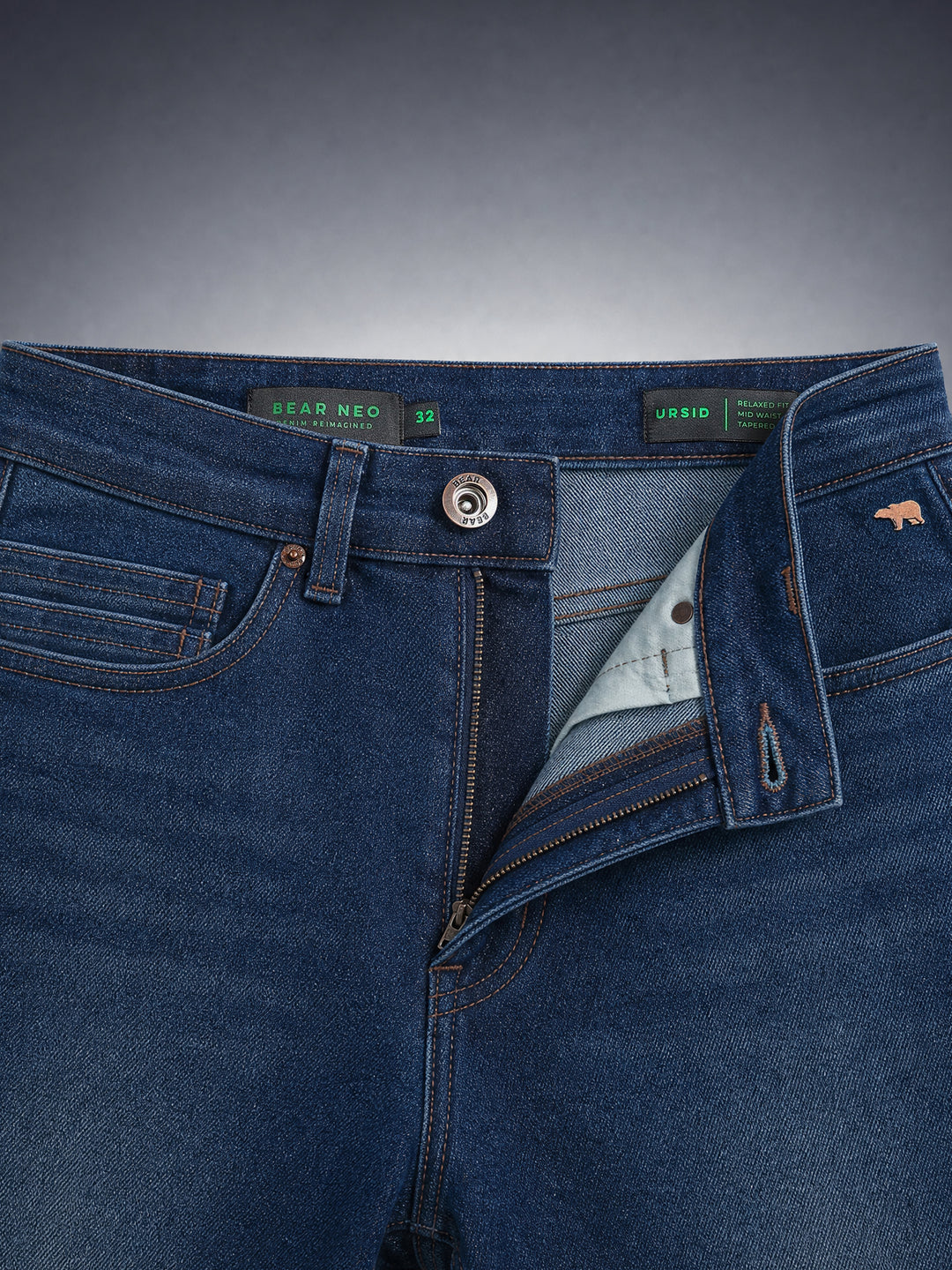 Bear Neo Dark Blue Mid-Rise Relax Fit Jeans with Light Fade by The Bear House