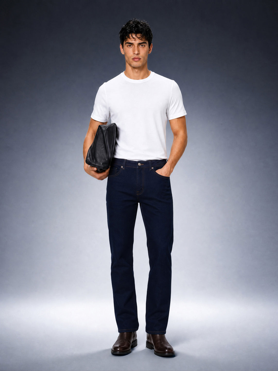 Bear Neo Dark Blue Mid-Rise Straight Fit Jeans by The Bear House