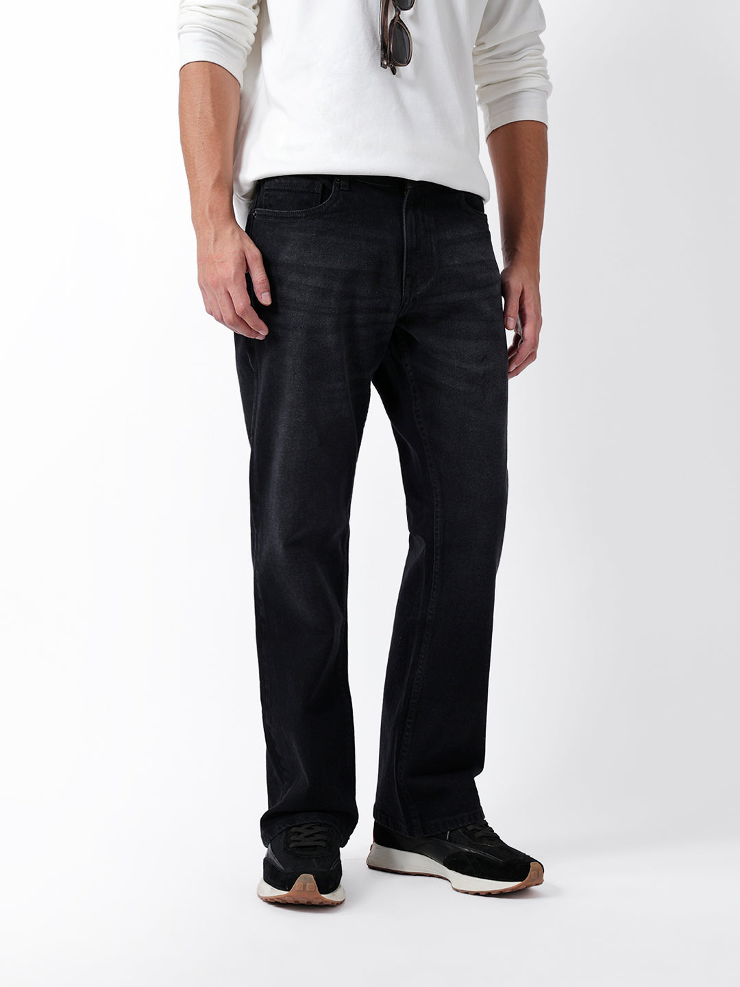 The Bear House BLACK MID-RISE BOOT CUT JEANS WITH LIGHT FADE