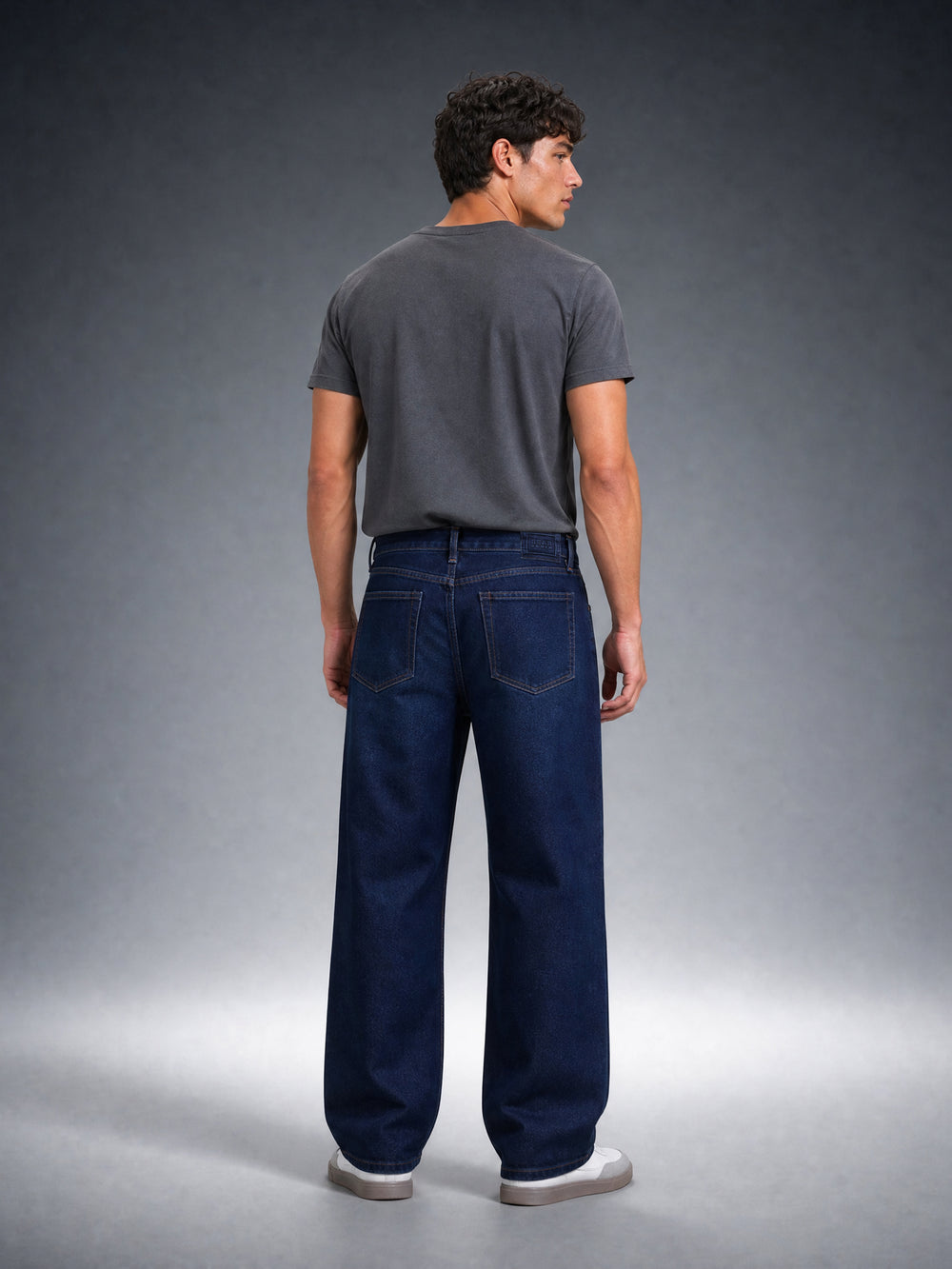 Bear Neo Dark Blue Mid-Rise Baggy Fit Jeans with Light Fade by The Bear House