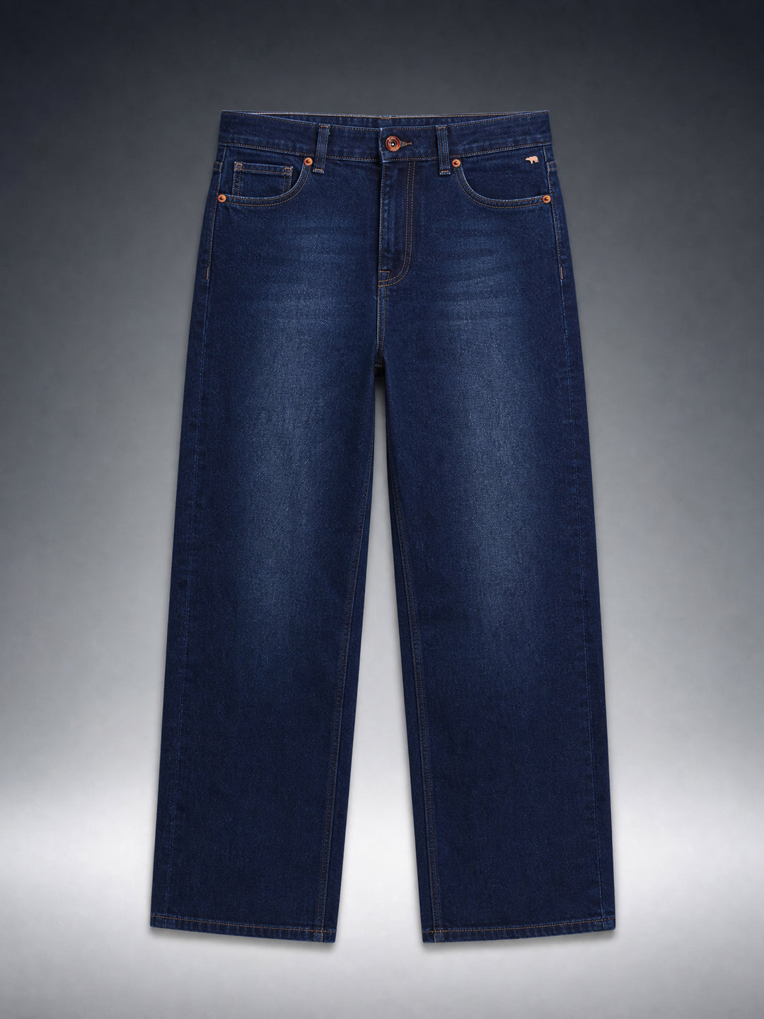 Bear Neo Dark Blue Mid-Rise Baggy Fit Jeans with Light Fade by The Bear House
