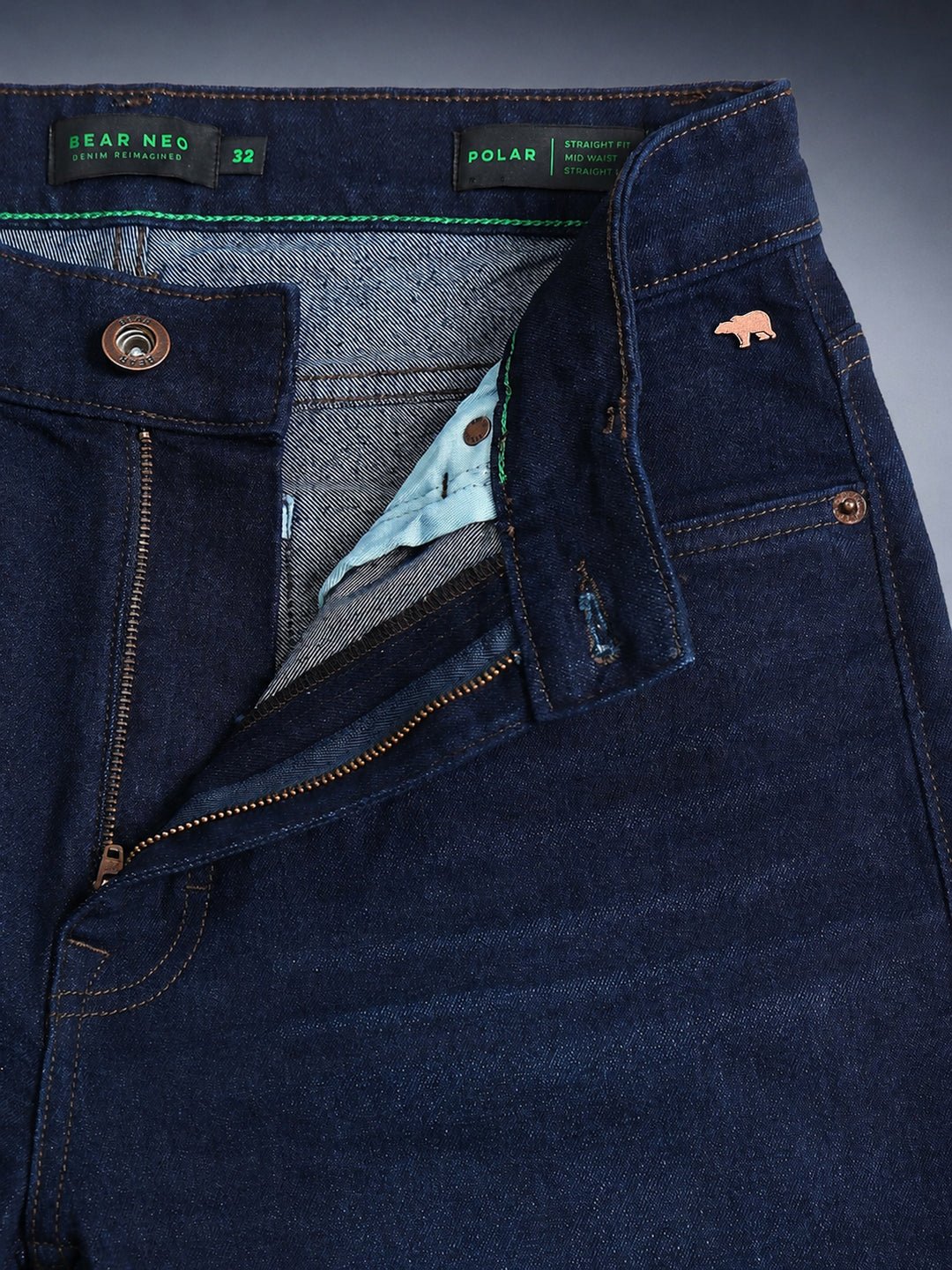 Bear Neo Dark Blue Mid-Rise Straight Fit Jeans by The Bear House