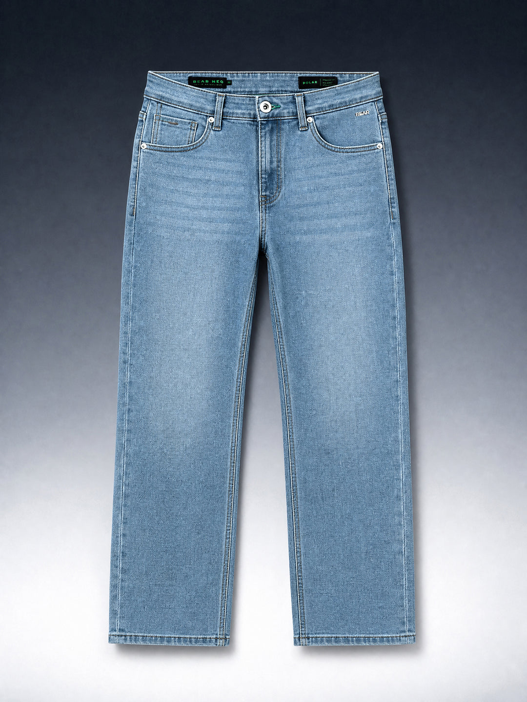 Bear Neo Light Blue Mid-Rise Straight Fit Jeans by The Bear House