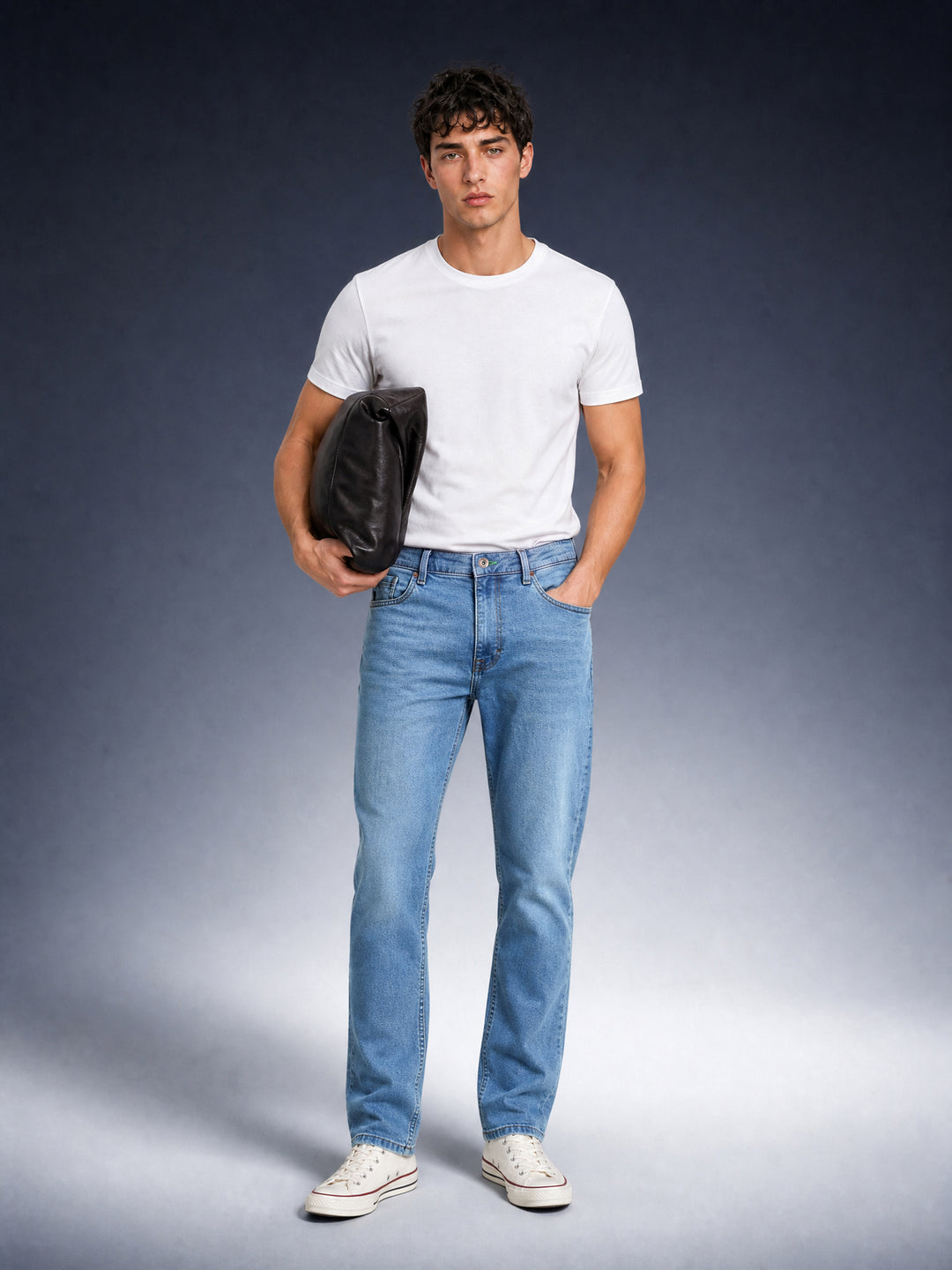 Bear Neo Mid Blue Mid-Rise Straight Fit Jeans by The Bear House