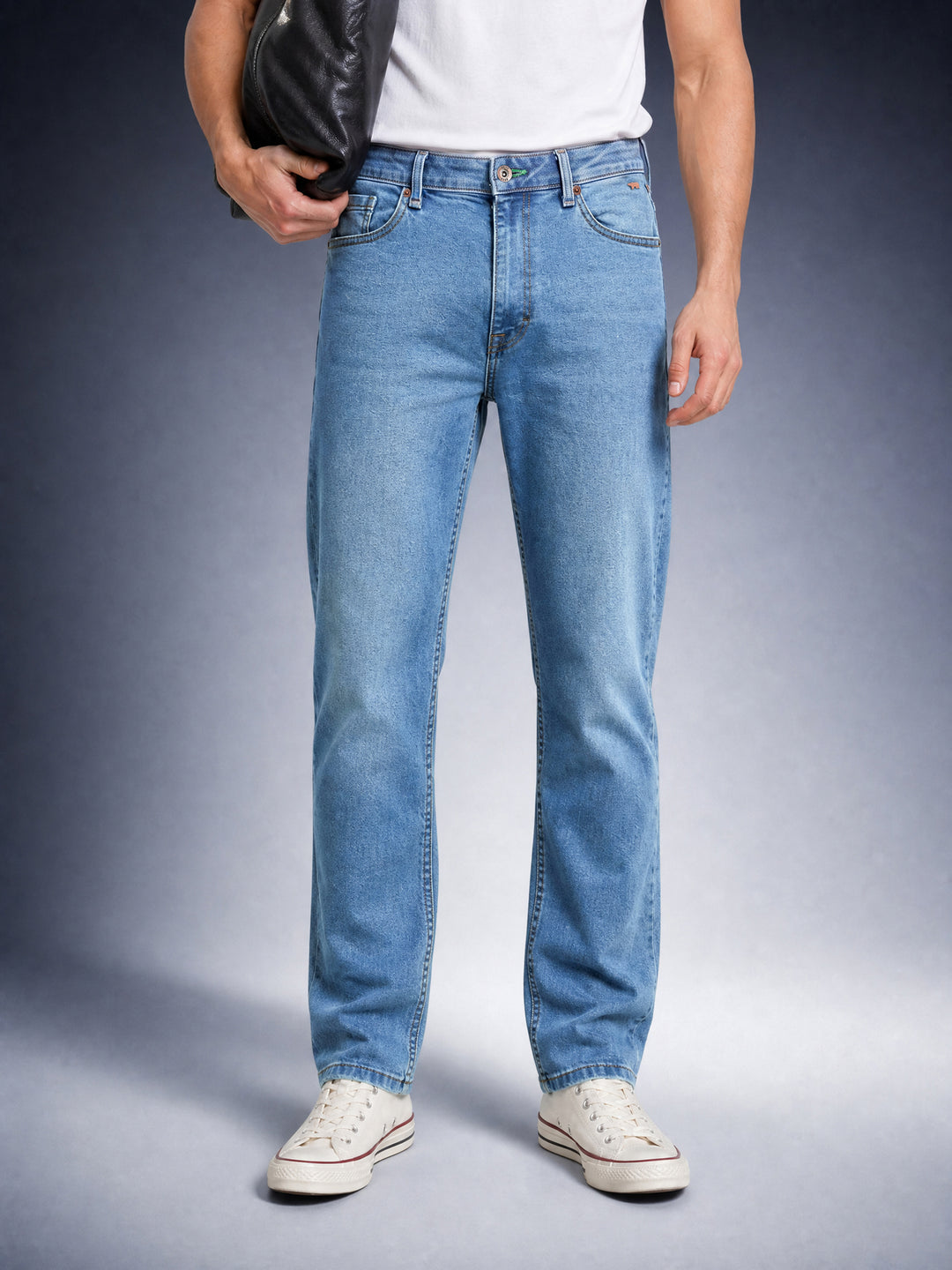 Bear Neo Mid Blue Mid-Rise Straight Fit Jeans by The Bear House