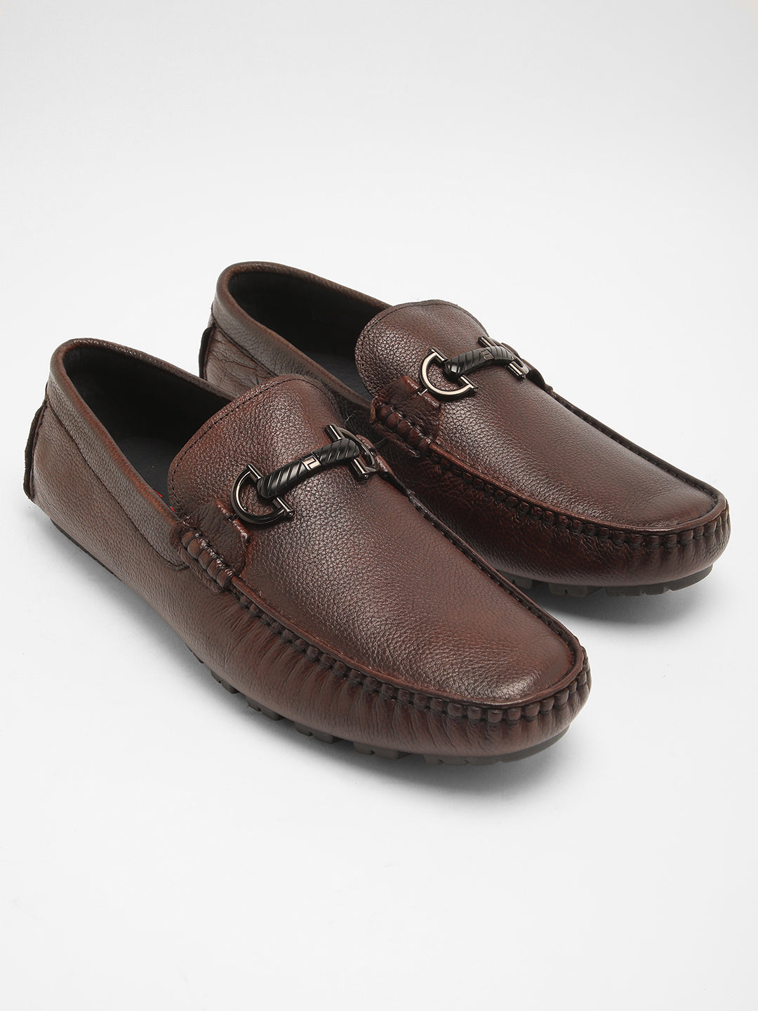 IASON MEN'S BROWN TEXTURED LEATHER LOAFERS