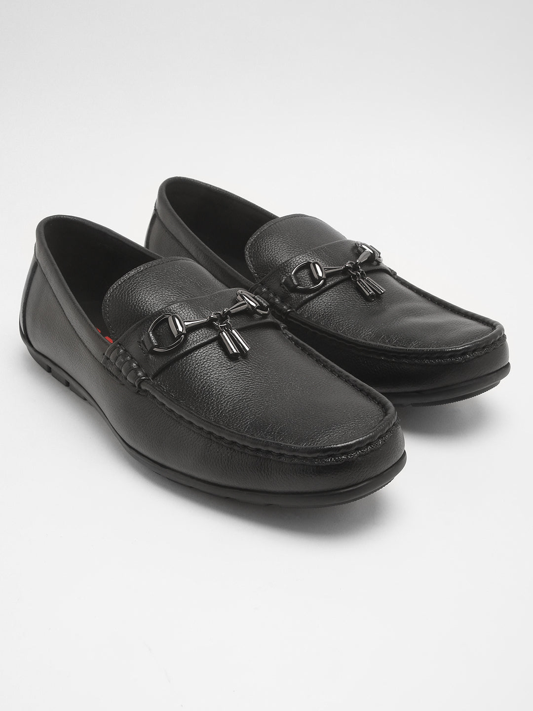 SOLANE MEN'S BLACK TEXTURED LEATHER LOAFERS