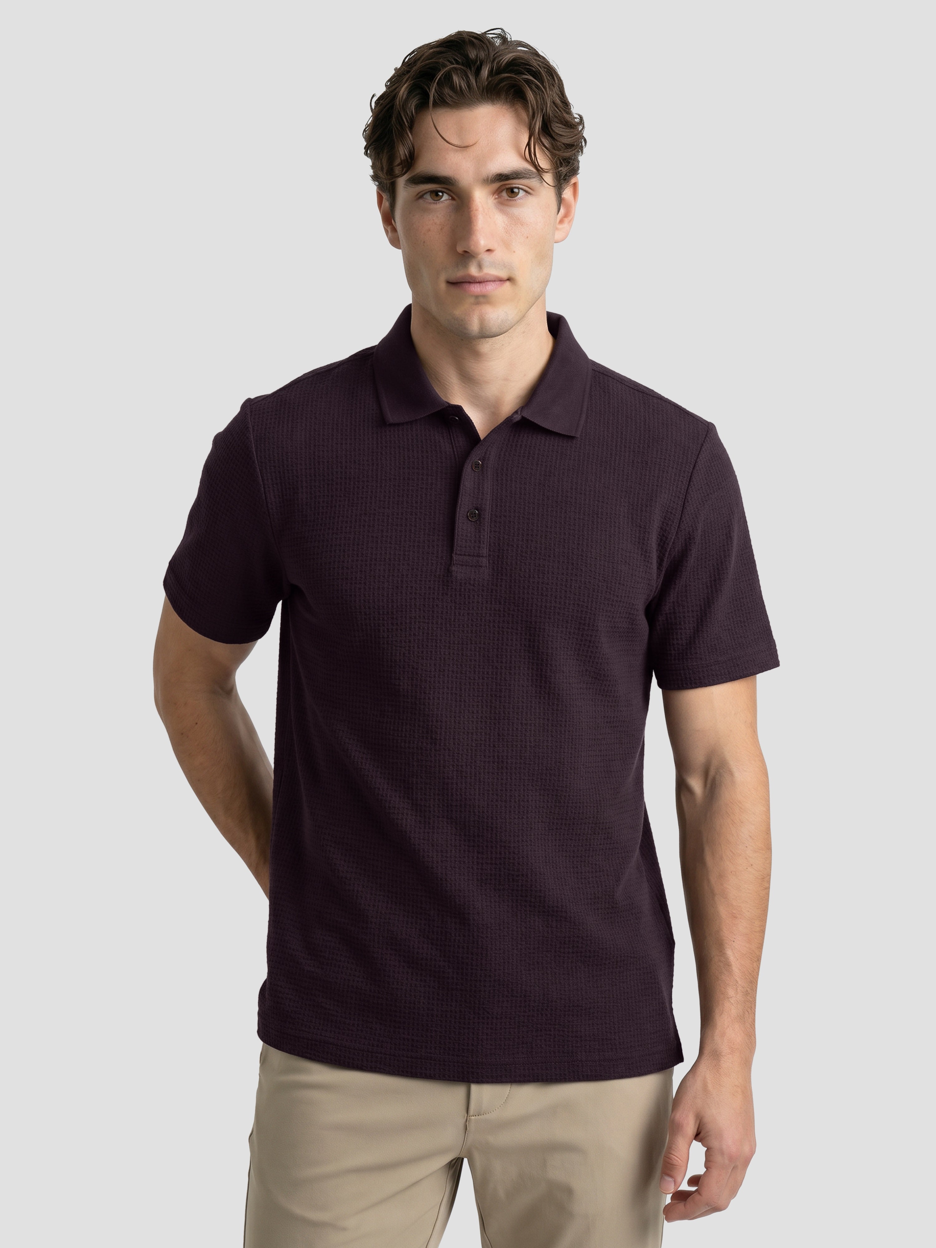 Shop Black Regular-Fit Textured Waffle-Knit Polo Online. | The