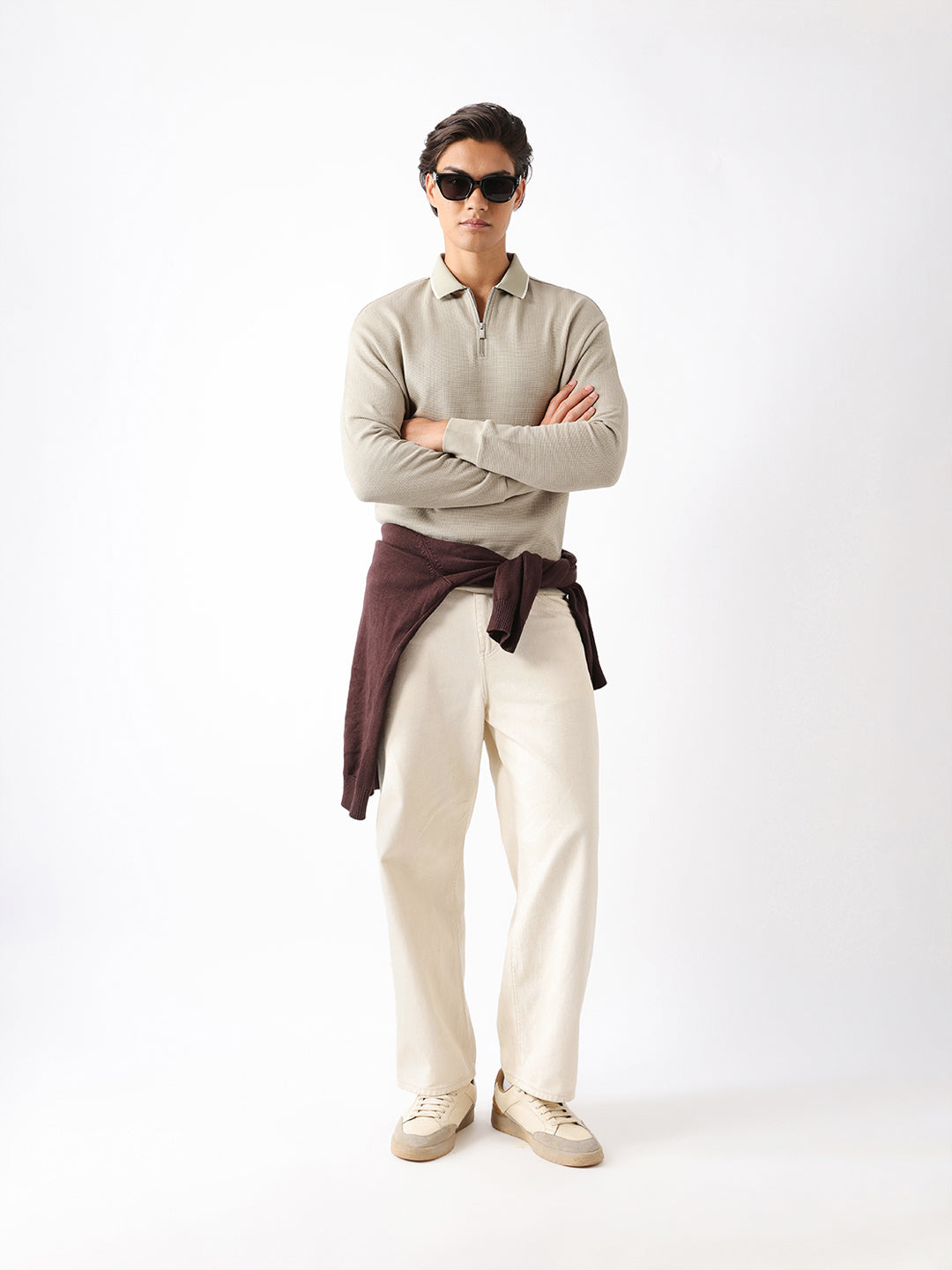 Shop Light Green Relaxed-Fit Waffle Knit Polo with Half-Zip