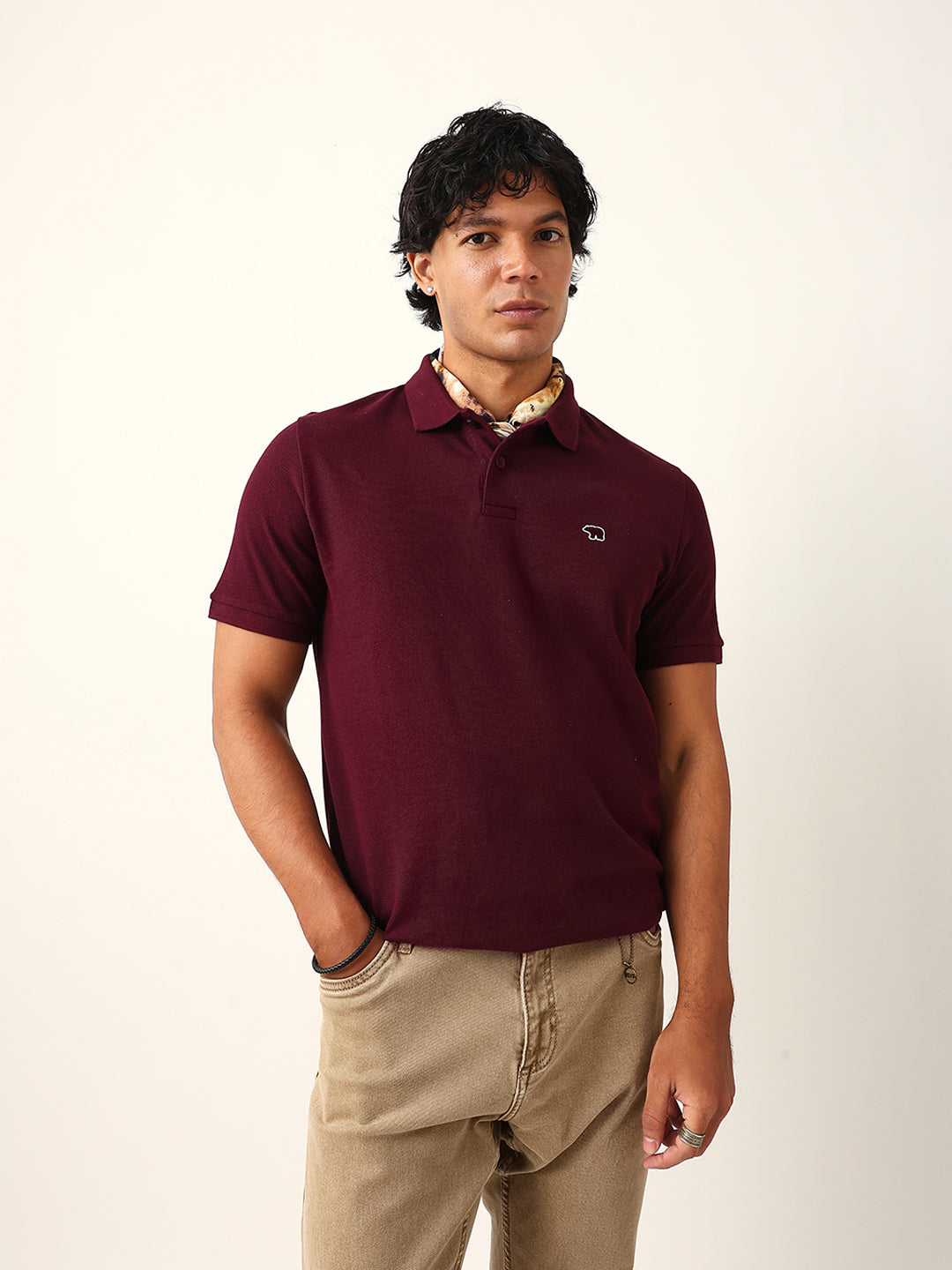 Shop Maroon Solid Slim Fit Polo with Embroidered Chest Logo Online ...