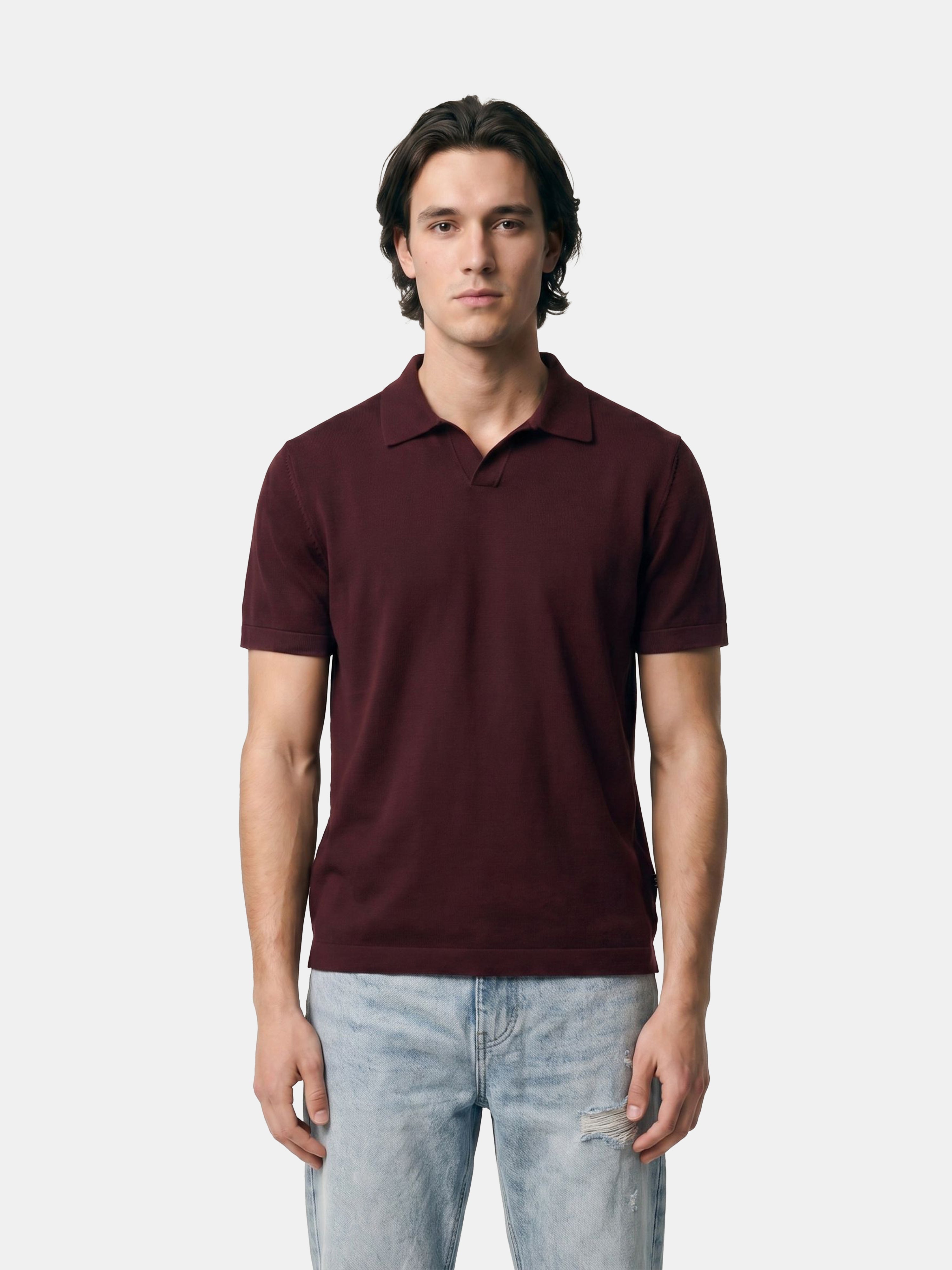 Shop Maroon Solid Flat Knit Regular Fit Polo Online. | The Bear House