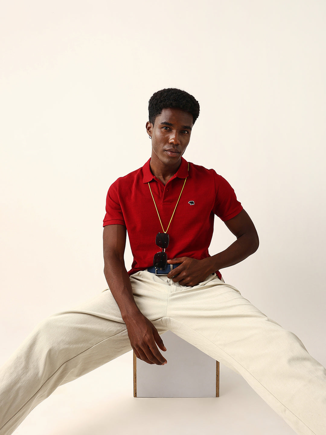 Shop Red Solid Slim Fit Polo with Embroidered Chest Logo Online. | The ...