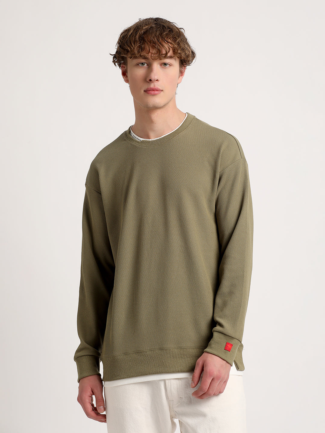 Shop Men Green Solid Relaxed Fit Sweatshirt Online
