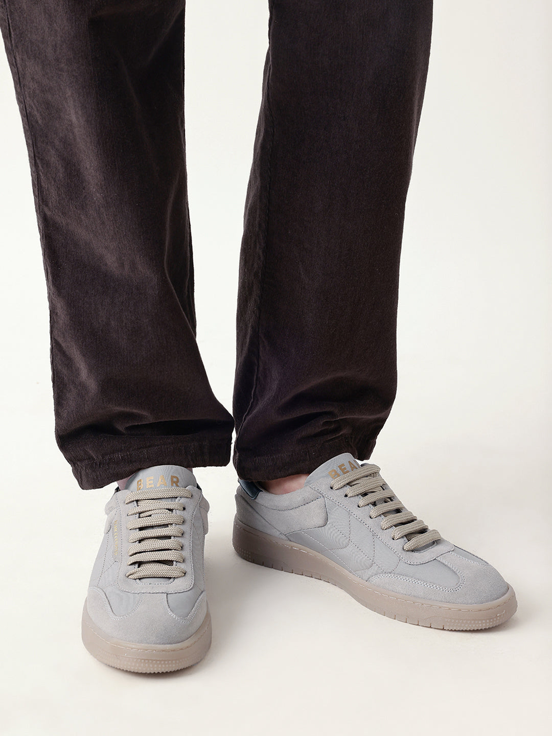 The Bear House GREY SUEDE LACE-UP SNEAKERS WITH CONTRAST BLACK LEATHER DETAIL India