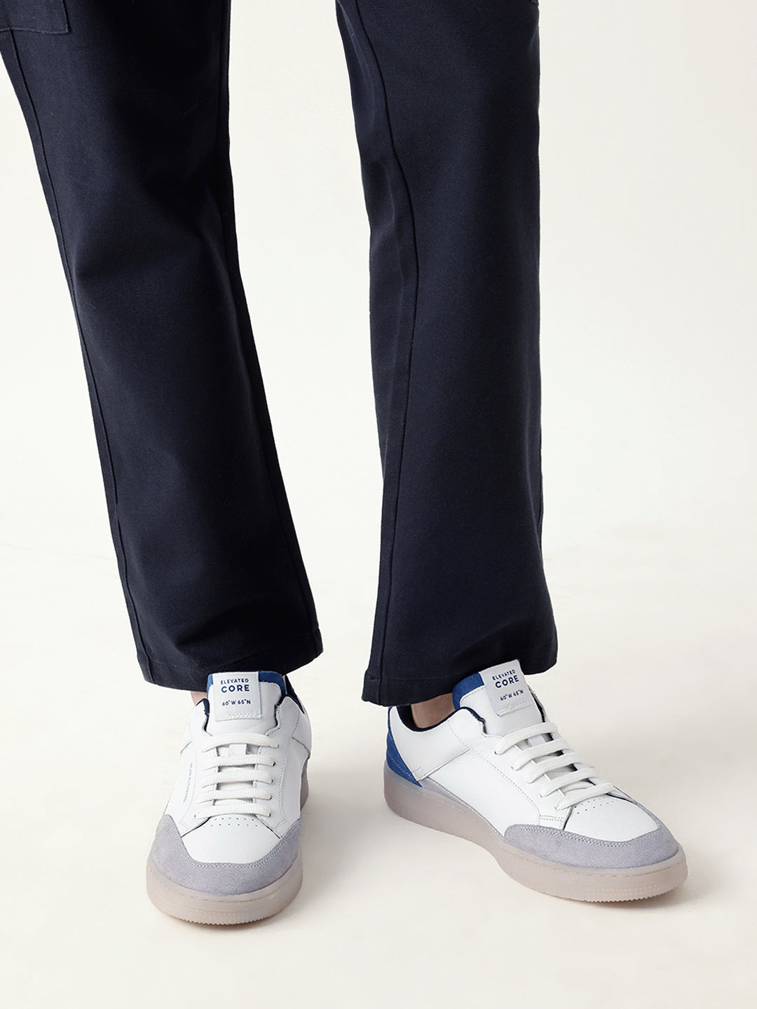 The Bear House WHITE LEATHER & SUEDE LACE-UP SNEAKERS WITH TPR SOLE India