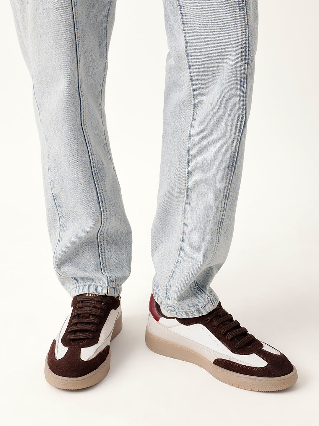 The Bear House BROWN & WHITE SUEDE LACE-UP SNEAKERS WITH CONTRAST MAROON LEATHER DETAIL India