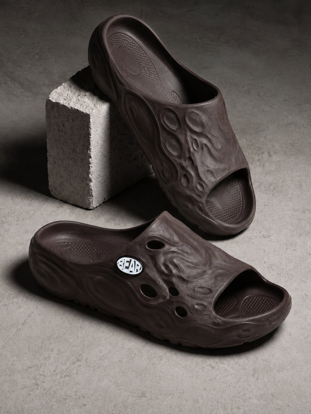 Brown Textured Slip-On Casual Slides by The Bear House