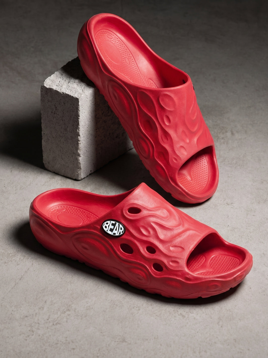 Red Textured Slip-On Casual Slides by The Bear House