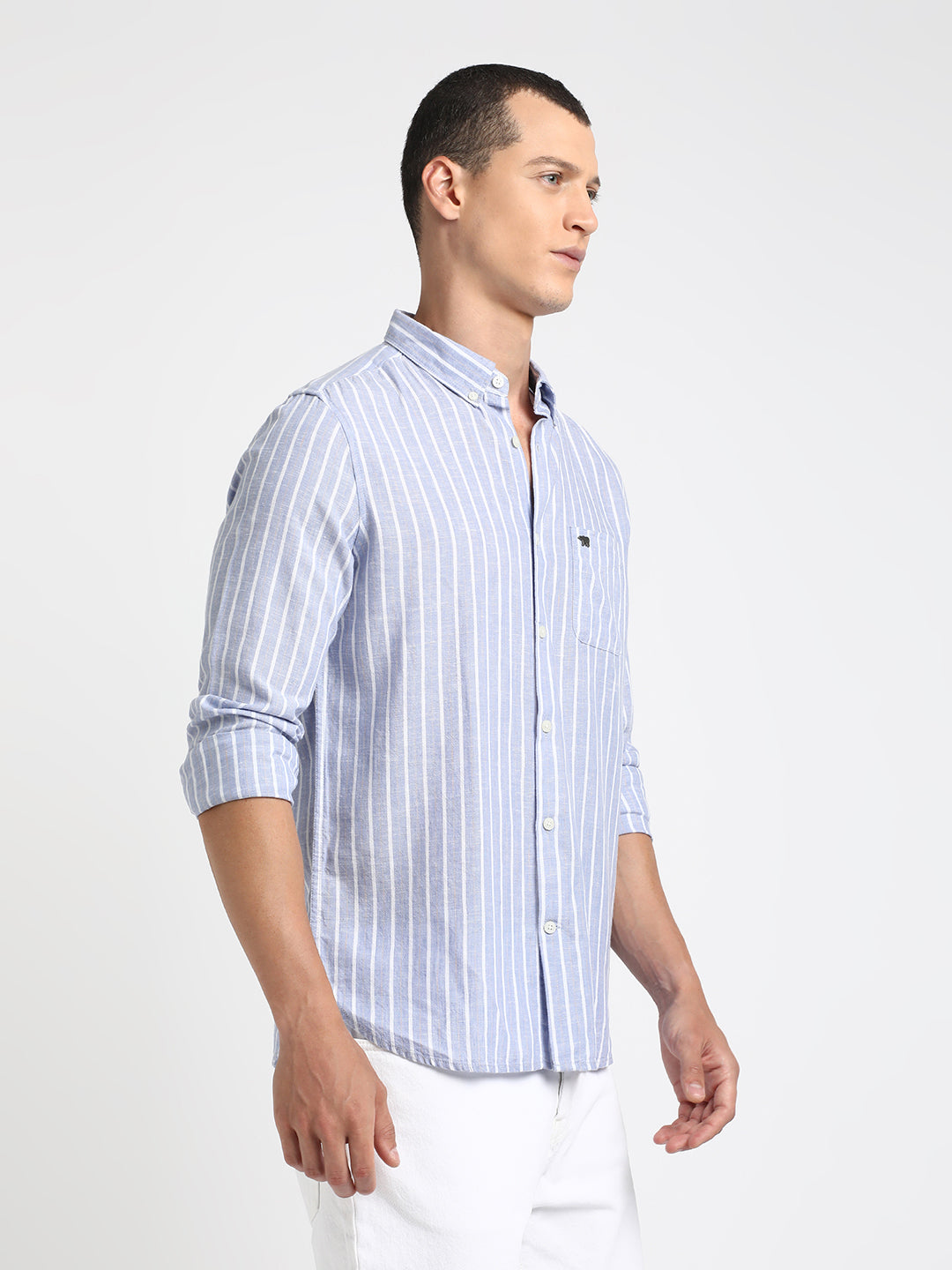 Shop Agi Men Blue Striped Slim Fit Cotton Casual Shirt