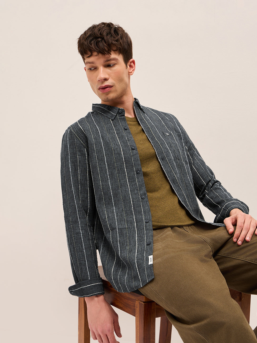 Baleko Shop Grey Woven Vertical Stripes Slim Fit Casual Shirt Online. | The ...