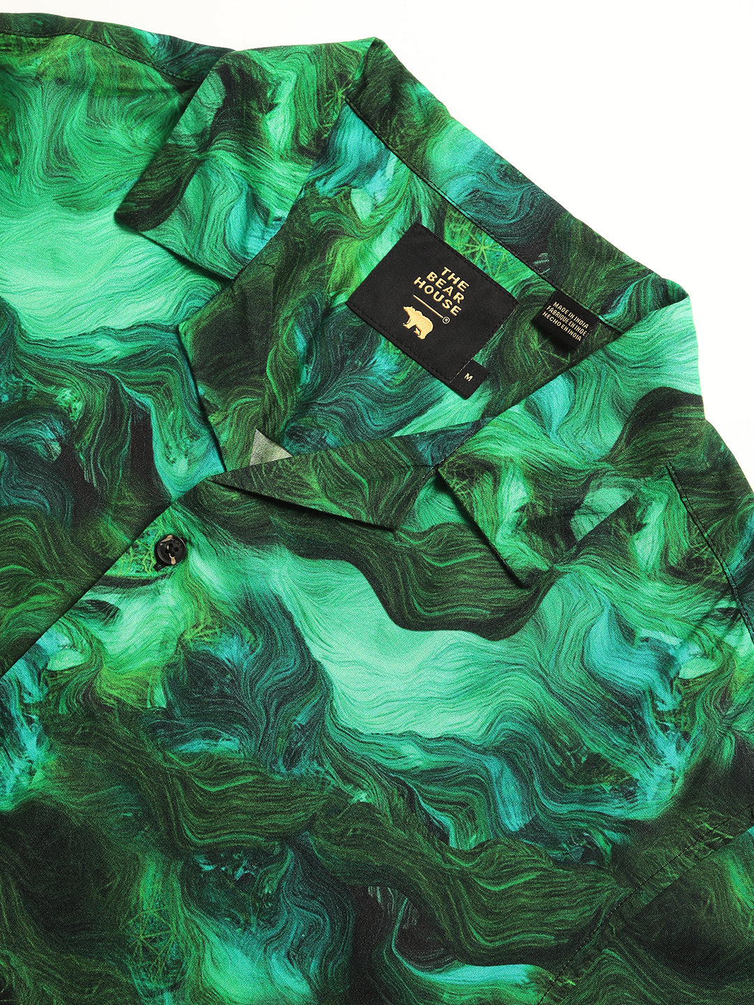 Men Green Printed Regular Fit Cotton Casual Shirt by The Bear House