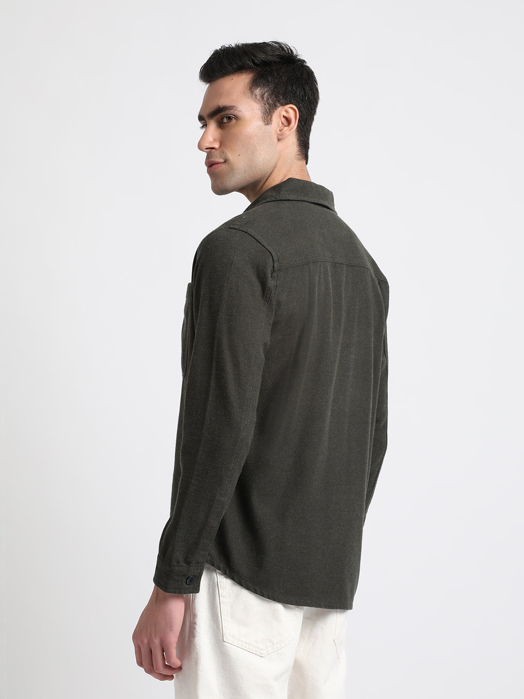 Shop Men Green Comfort FIt Flannel Cotton Shacket Online